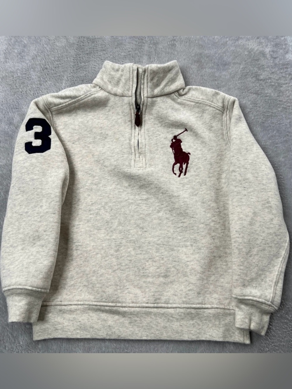 Polo by Ralph Lauren Boy’s Light Heather Gray Half-Zip Sweatshirt w/ Burgundy